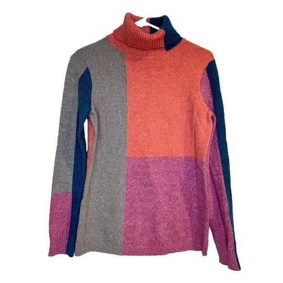 Sundance Color Block Silk Blend Pink Blue Gray Purple Turtleneck Sweater Small - Picture 1 of 7